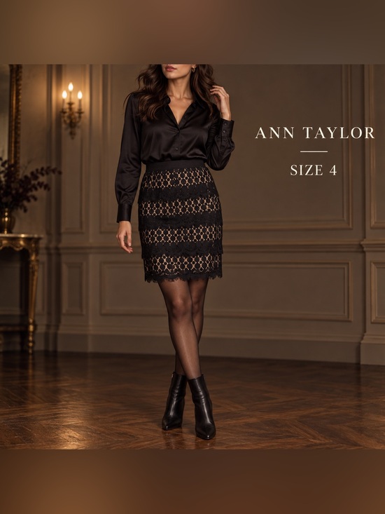 Ann Taylor Dresses & Skirts - Ann Taylor Black Lace Pencil Skirt Size 4 Dark Romantic Tiered
